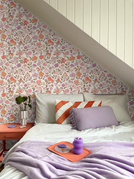 ESTAhome Tapete Blumen Lila und Orange - 53 cm x 10.05 m - 131327