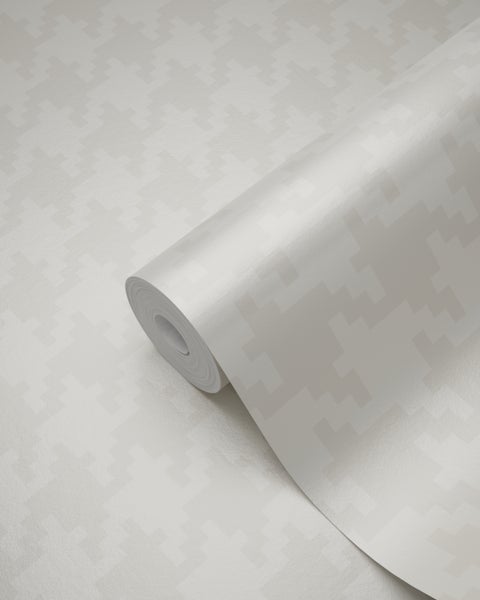 Origin Wallcoverings Tapete Hahnentritt-Muster Weiß und Silber - 53 cm x 10.05 m - 346842