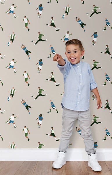 ESTAhome Tapete Fußballspieler Beige und Grün - 50 x 900 cm - 131557