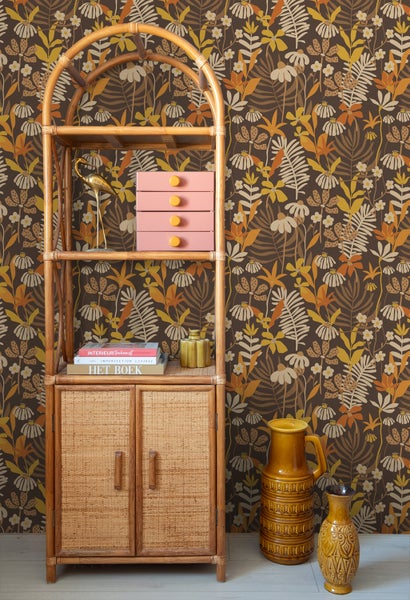 ESTAhome Tapete tropische Blätter und Blüten Braun und Mehrfarbig - 50 x 900 cm - 130997