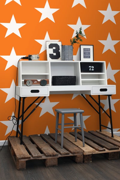 ESTAhome Tapete Sterne Orange und Weiß - 53 cm x 10.05 m - 115873