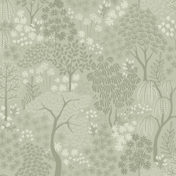 ESTAhome Tapete Bäumen und Blumen Grün - 50 x 900 cm - 131646