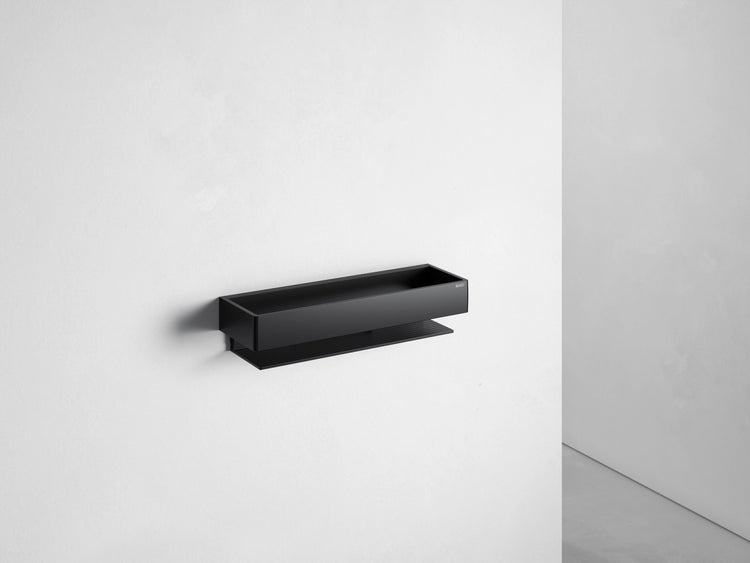 Keuco Duschablage zur Wandmontage mit integriertem Duschabzieherhalter.