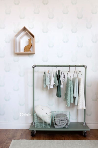 Origin Wallcoverings Tapete Origami Kaninchen Weiß und Pastell Mintgrün - 53 cm x 10.05 m - 347489