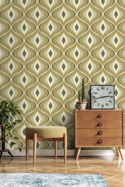 ESTAhome Tapete Retro-Ornamente Graugrün - 50 x 900 cm - 130987