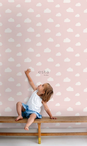 ESTAhome Tapete kleine Wolken Hellrosa - 53 cm x 10.05 m - 139562