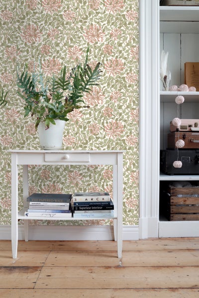 ESTAhome Tapete Blumen Graugrün und Terrakotta - 50 x 900 cm - 131028