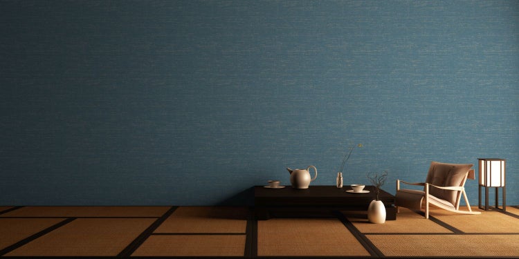 Blaue Textiltapete mit feiner Struktur