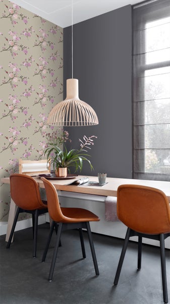ESTAhome Tapete Kirschblüten Taupe und Violett - 53 cm x 10.05 m - 148717
