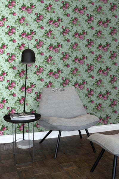 Origin Wallcoverings Tapete Rosen Seladongrün und Rosa - 53 cm x 10.05 m - 326139