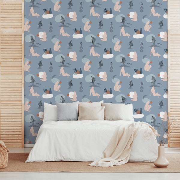 Walls4You Tapete menschlichen Silhouetten Graublau - 53 cm x 10 m - 640349