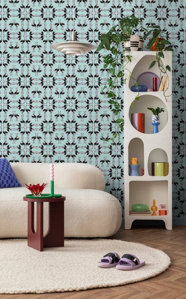 Walls4You Tapete Flamingos Türkis und Schwarz - 53 cm x 10 m - 640122