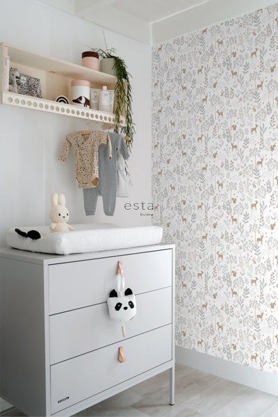 ESTAhome Tapete Wald mit Waldtieren Violett und Beige - 53 cm x 10.05 m - 139520