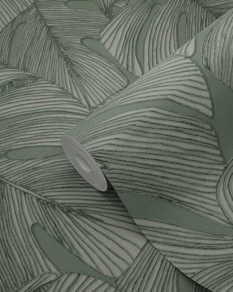 Origin Wallcoverings Tapete 3D Muster Blätter Graugrün - 50 x 900 cm - 347919