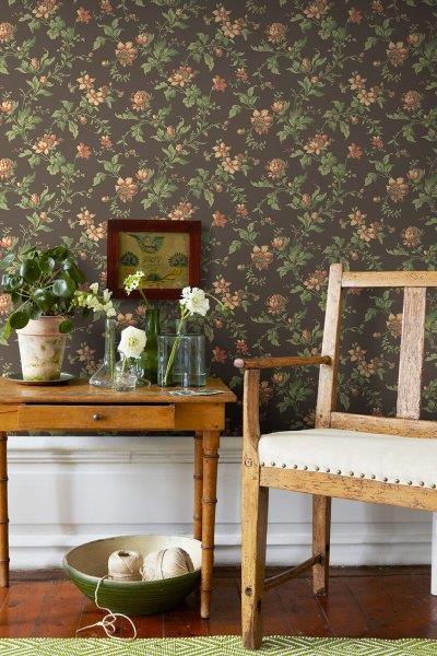 Borastapeter Tapete Blumenmuster Braun und Grün - 53 cm x 10.05 m - 660055