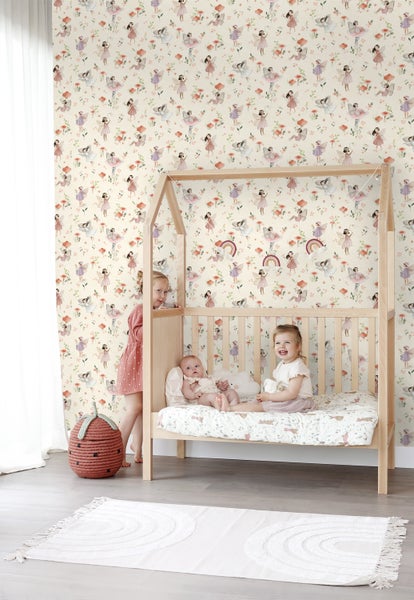 ESTAhome Tapete Elfen Rosa und Beige - 50 x 900 cm - 131342
