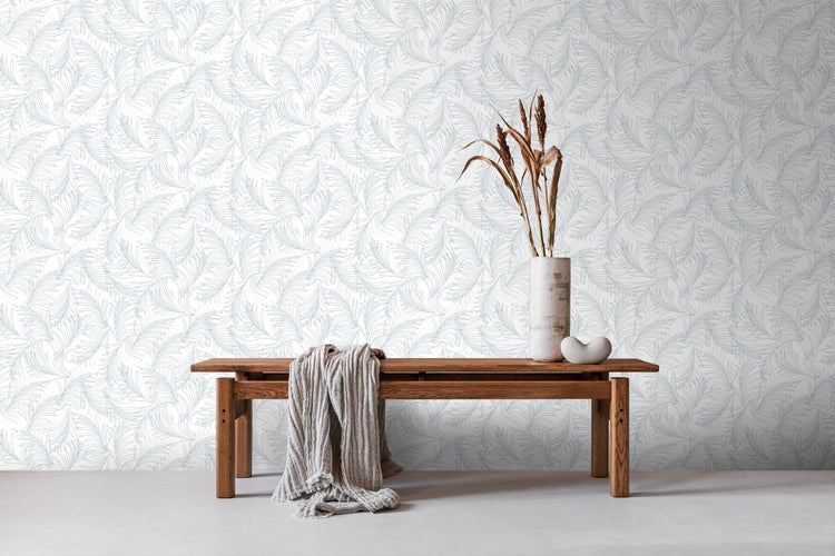 Sanders und Sanders Tapete Federn Graublau und Weiß - 53 cm x 10 m - 640365