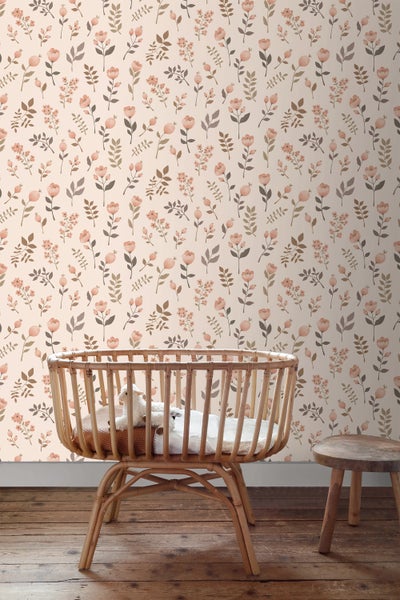 ESTAhome Tapete Blumen Hellrosa und Beige - 53 cm x 10.05 m - 139693