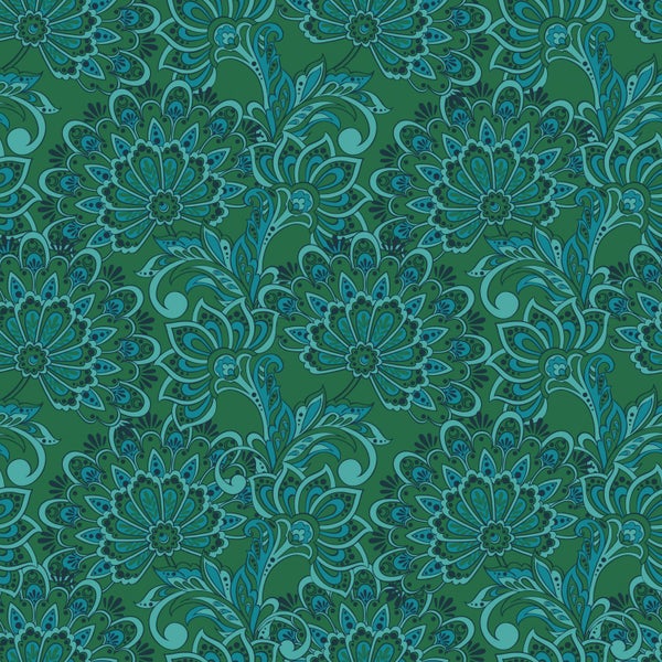 ESTAhome Tapete Blumenmuster Dunkelgrün - 50 x 900 cm - 131090