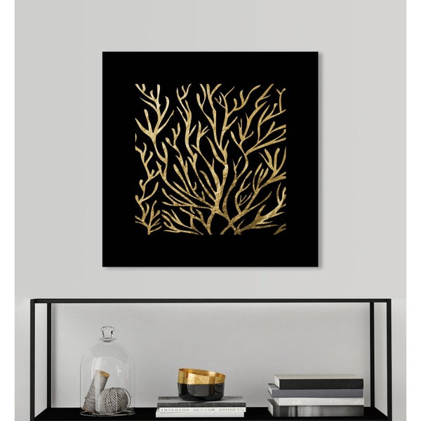 Blattgoldbild | Koralle | Kunst | Wandbild mit Blattgold Applikationen| Handarbeit | Deko | P1779780_GOLD, Format: 50x50cm