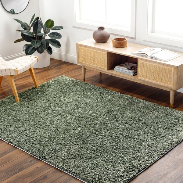 Hochfloriger Shaggy-Teppich Einfarbig Grün 120x180 cm SOSO
