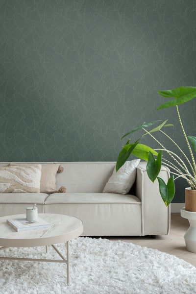 ESTAhome Tapete Blätter Dunkelgrün - 50 x 900 cm - 130935