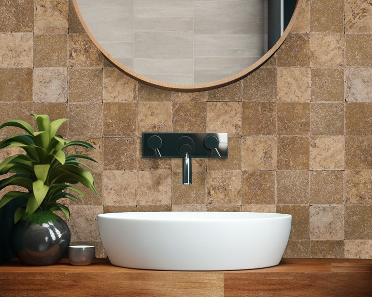 Wohnrausch Travertin Mosaikfliesen NOCE 10 x 10 x 1 cm, getrommelt, braun