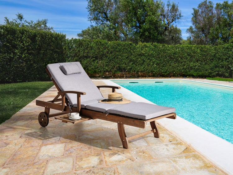 Sonnenliege mit Kissen AMANTEA PREMIUM Akazienholz Grau meliert