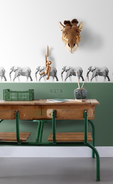 ESTAhome XXL-Tapetenbordüre Elefant Schwarz und Weiß - 400 cm x 23,25 cm - 158710