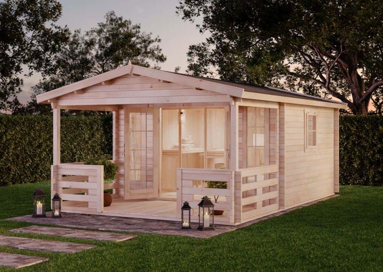 FinnTherm Saunahaus Lappland-40 A Gartensauna 3 Sitzbänke aus Holz in natur, Sauna mit 40 mm Wandstärke, Außensauna mit Montagematerial imprägniert 1,9x1,9m