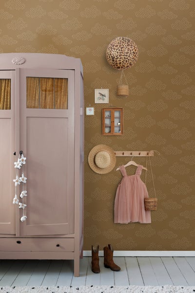 ESTAhome Tapete kleine Wolken Ockergelb und Beige - 50 x 900 cm - 139978
