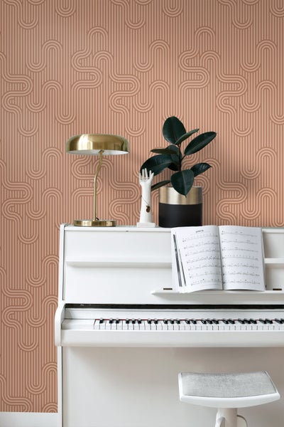 ESTAhome Tapete grafische Linien Terrakotta - 50 x 900 cm - 131024