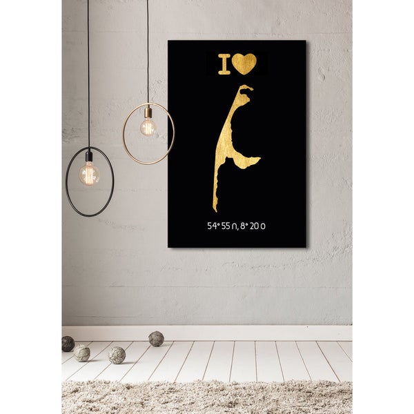 Blattgoldbild | Herz | Liebe | Insel | Urlaub | Sylt | Wandbild mit Blattgold Applikationen| Handarbeit | Deko | AGPB00019_GOLD, Format: 40x60cm