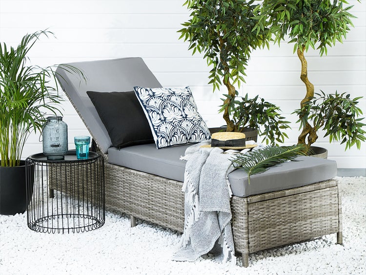 Sonnenliege mit Kissen TURIN Polyrattan Grau