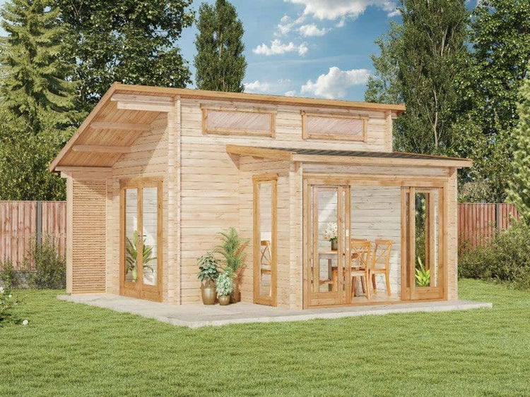 Alpholz Gartenhaus Lausitz-40 ISO mit Schiebetür Gartenhaus aus Holz, Holzhaus mit 40 mm Wandstärke, Blockbohlenhaus mit Montagematerial, Naturbelassen 5,2x4,2m