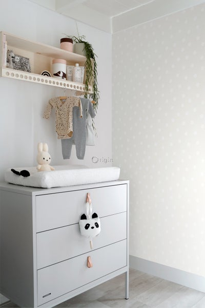 Origin Wallcoverings Tapete Punktmuster Weiß und Silbergrau - 53 cm x 10,05 m - 347513