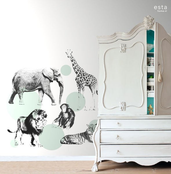ESTAhome Fototapete Tiere Mintgrün - 186 cm x 2,79 m - 158704