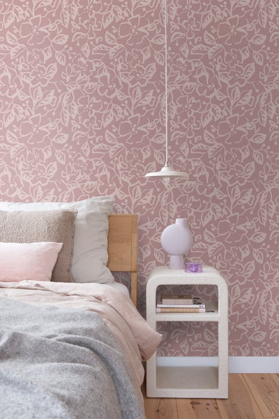 ESTAhome Tapete Blätter und Blumen Altrosa - 50 x 900 cm - 131377
