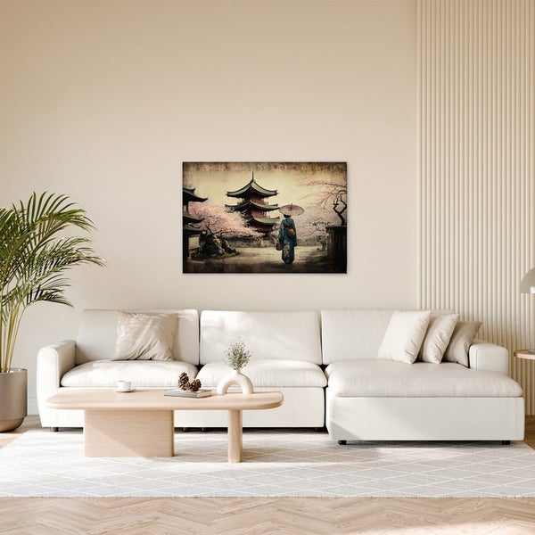 Wohnzimmer mit Leinwanddruck mit Japan Motiv