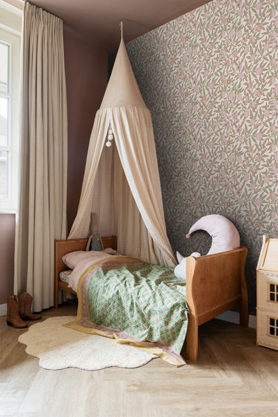 ESTAhome Tapete exotischen Früchten und Blättern Helllila und Graugrün - 50 x 900 cm - 131170