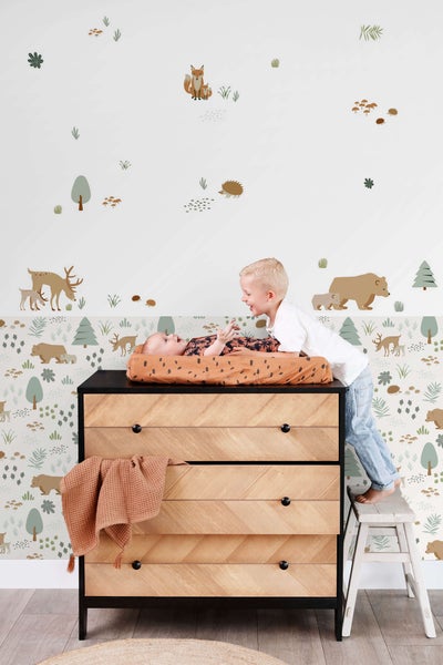 ESTAhome Wandtattoo Wald mit Waldtieren Beige und Mintgrün - 47.5 x 66 cm - 156104