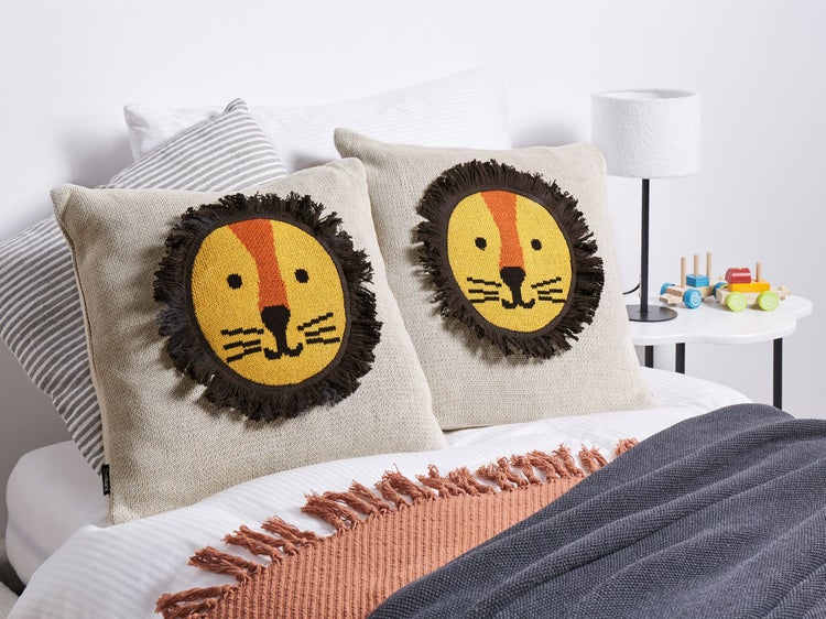 Dekokissen Baumwolle Löwenmotiv beige 45 x 45 cm 2er Set SARANGAR