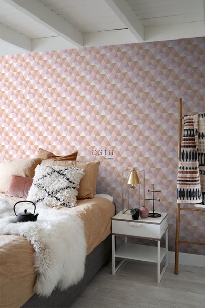 ESTAhome Tapete Dreiecke Violett, Hellrosa und Terrakotta - 50 x 900 cm - 139475