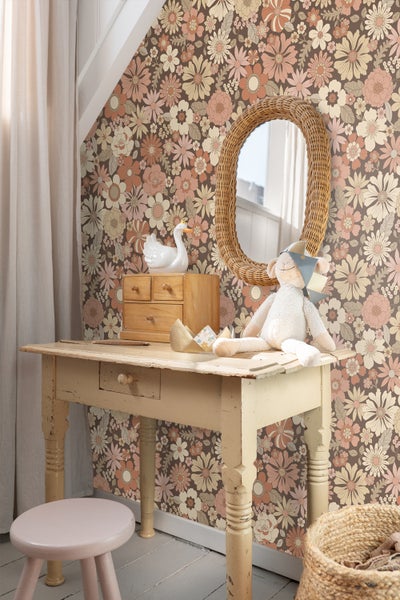 ESTAhome Tapete Retro Blumen Altrosa und Beige - 53 cm x 10.05 m - 130966