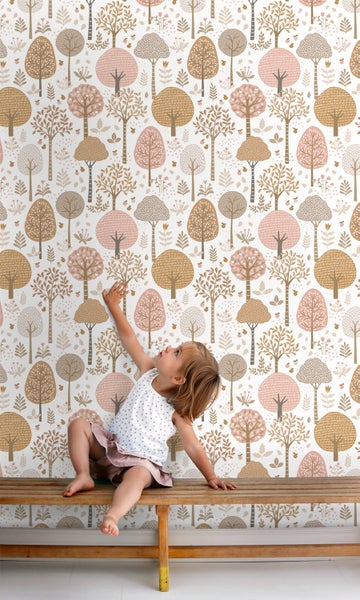 ESTAhome Tapete bewaldete Landschaft Rosa, Braun und Weiß - 50 x 900 cm - 139799