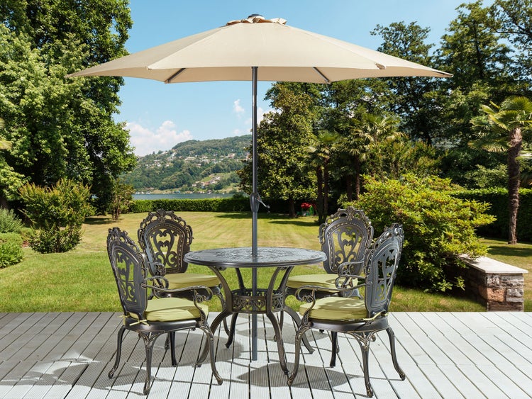 Gartenmöbel Set 4-Sitzer SAPRI mit Schirm (16 Optionen) Metall Dunkelbraun