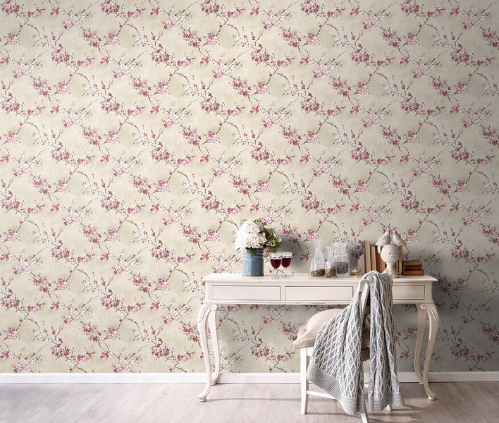 Sanders und Sanders Tapete Blumen Beige und Rosa - 53 cm x 10 m - 640384