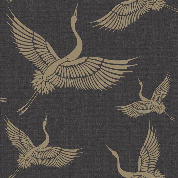 Origin Wallcoverings Tapete Kraniche Schwarz und Beige - 50 x 900 cm - 347810