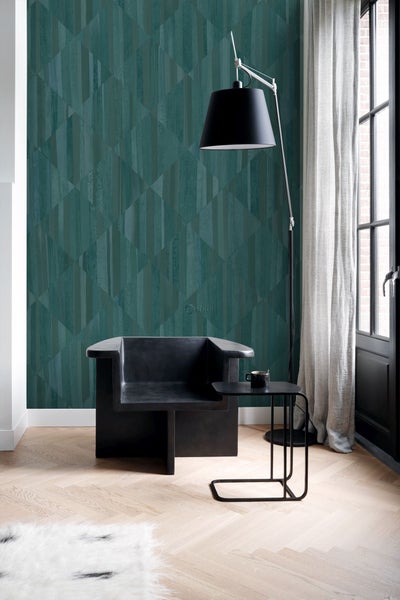 Origin Wallcoverings Fototapete 3D Holzoptik Petrolblau - 1,5 x 2,79 m - 357301