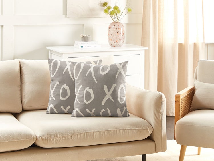 Dekokissen 2er Set TELOPEA Baumwolle 45 x 45 cm Grau Mit Aufschrift